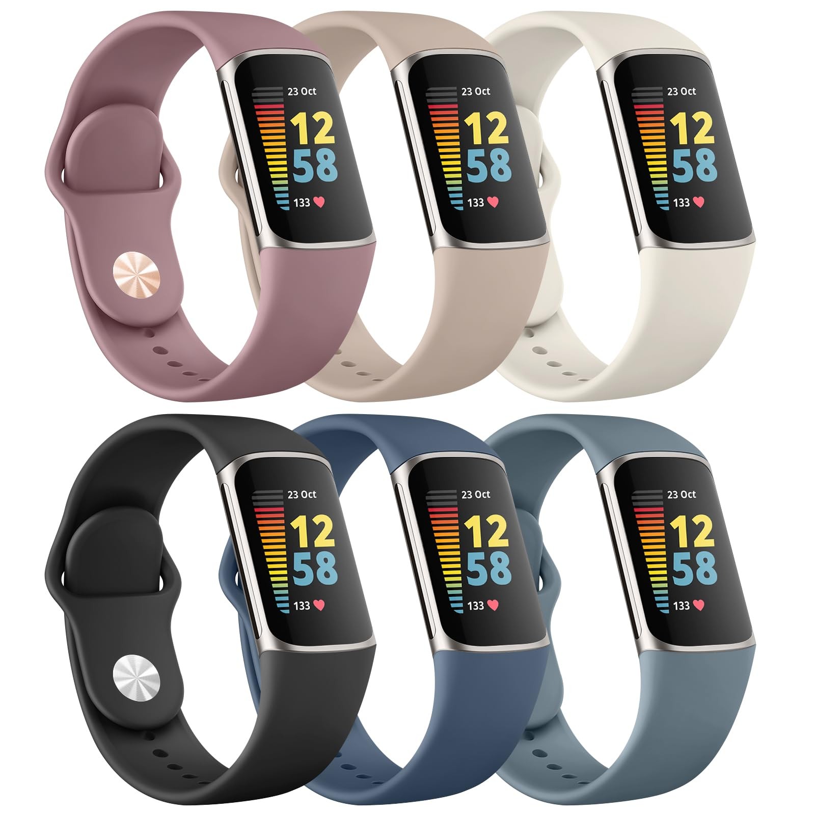6 Pack for Fitbit Charge 6 Bands/Fitbit Charge 5 Band Men, Soft Silicone Wate...