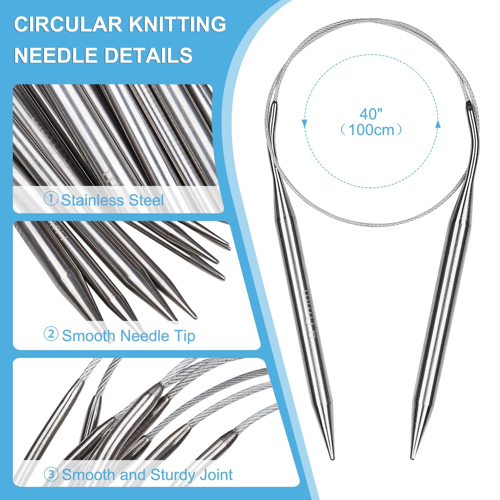 Aeelike Circular Knitting Needles Set, Stainless Steel Knitting Needles Round