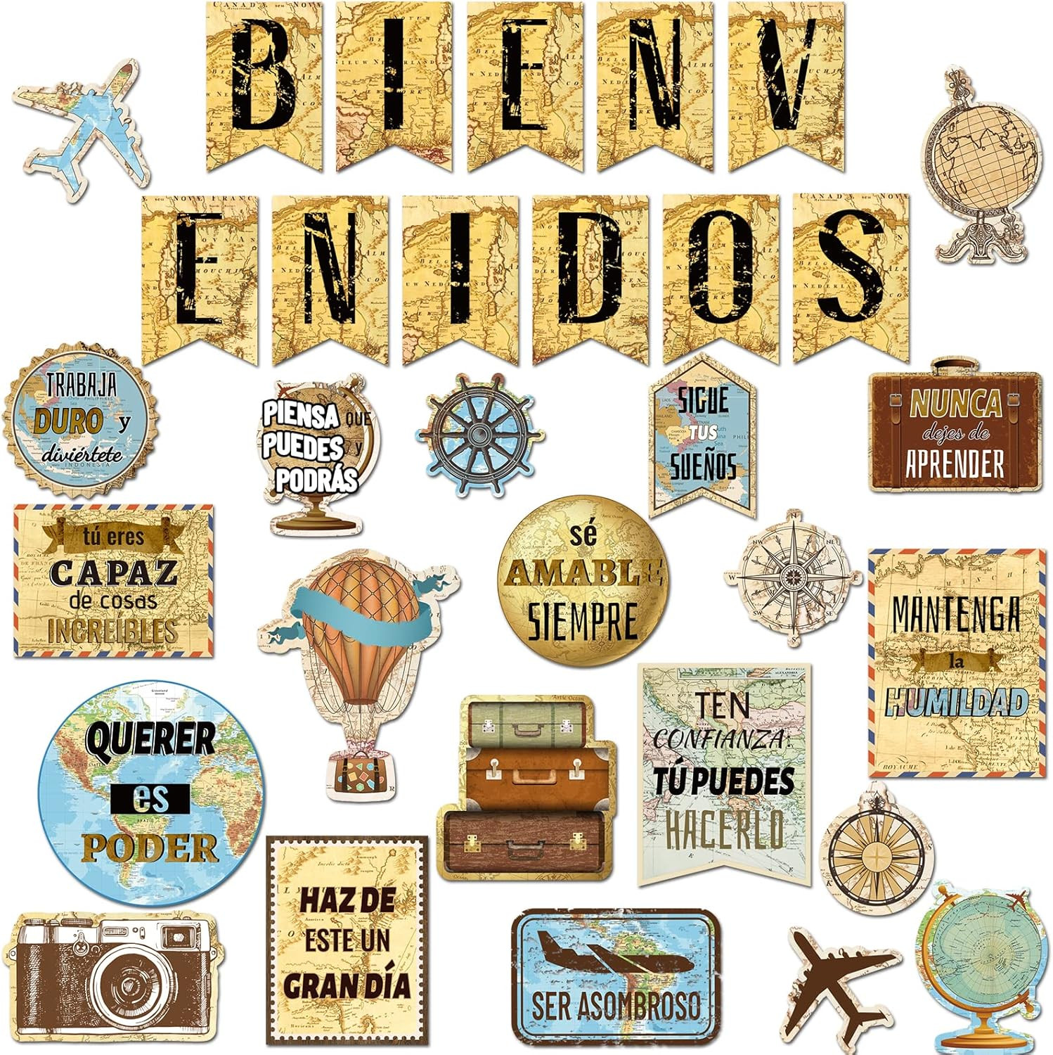 32 Pcs Spanish Classroom Decorations Map Travel Bienvenidos Spanish...