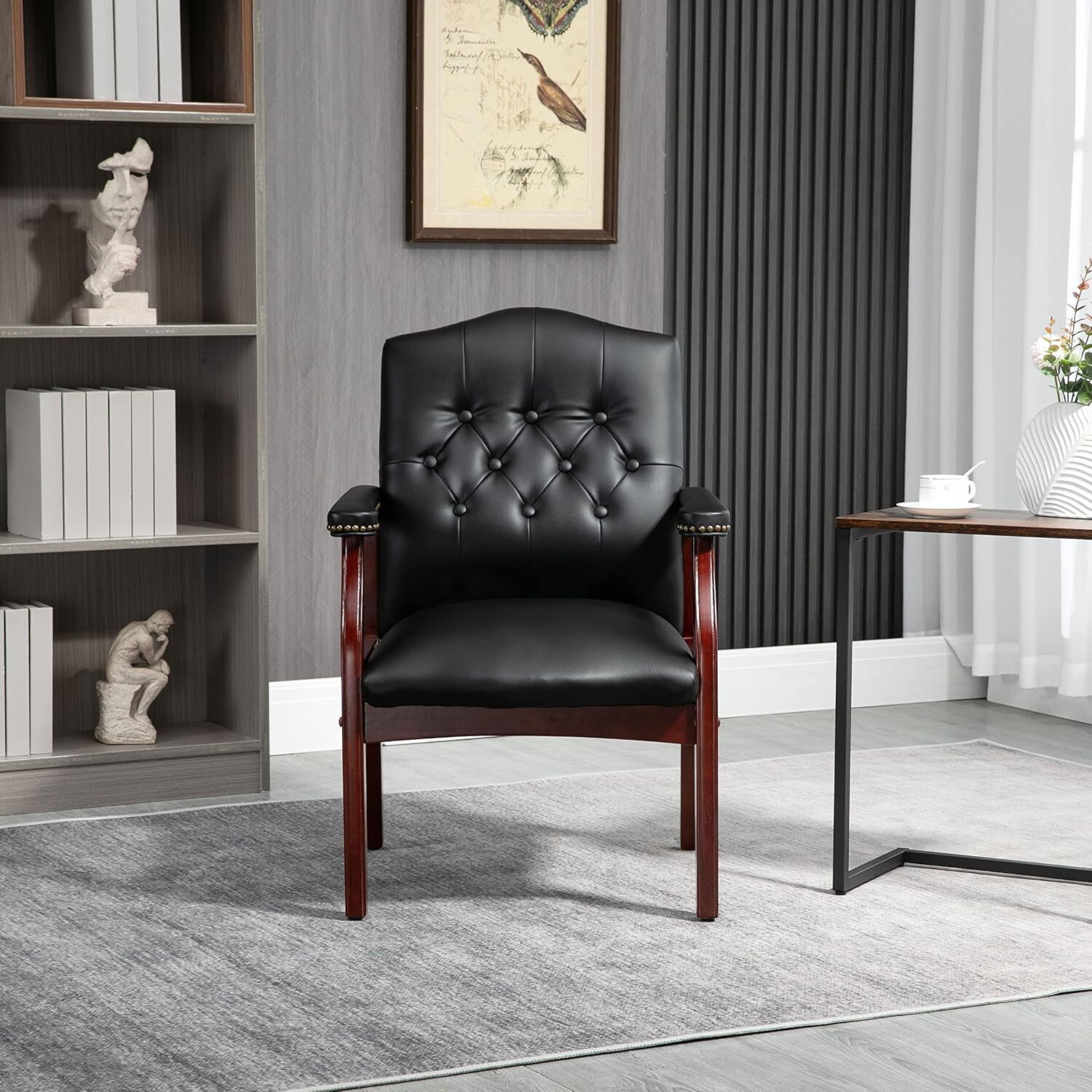 Set of 2 Leather Office Chairs Ergonomic Executive Guest Chairs for Reception