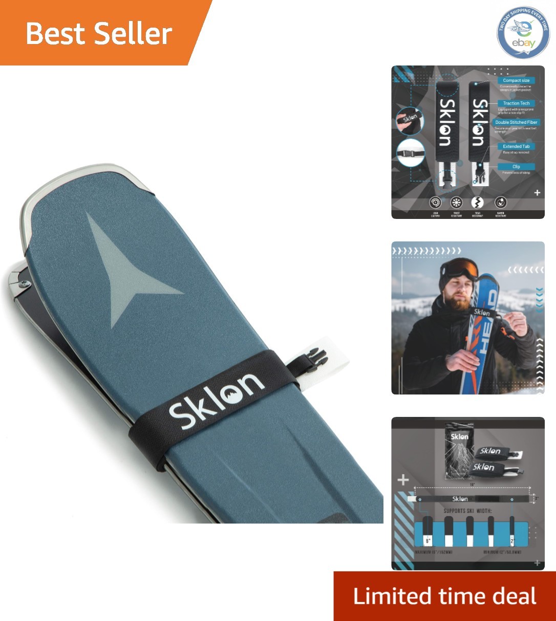Versatile 2-Pack Ski Strap Fasteners - Durable Rubber Clips for Secure Transport