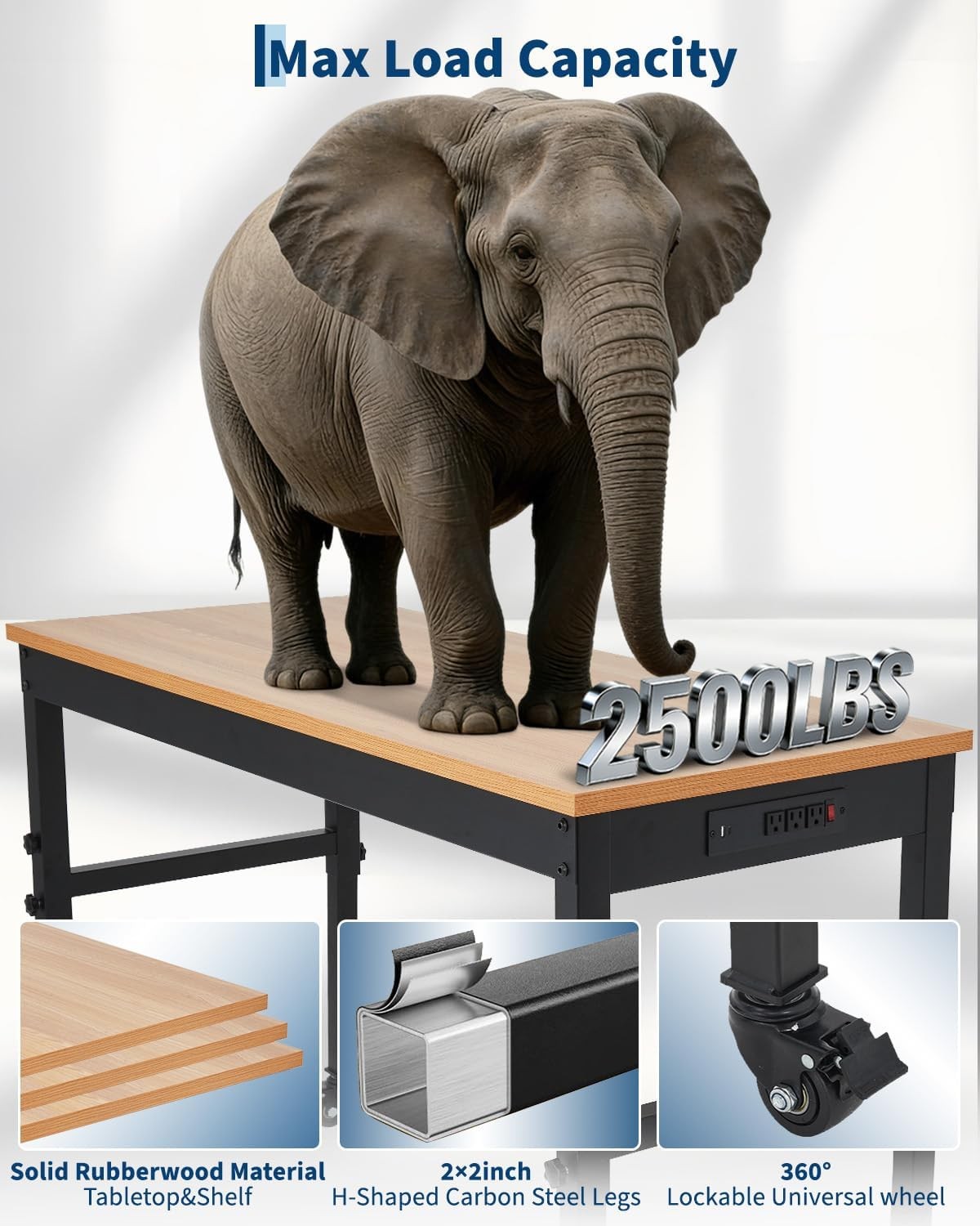 Multifunctional Work Bench Adjustable Height Workbench W/ Built-in Power Outlets