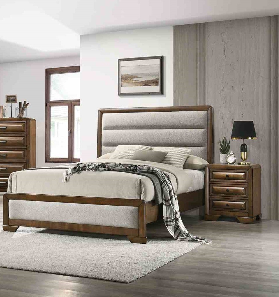 Transitional Style Queen Size 6pc Bed Set Bracket Leg Padded Headboard Footboard