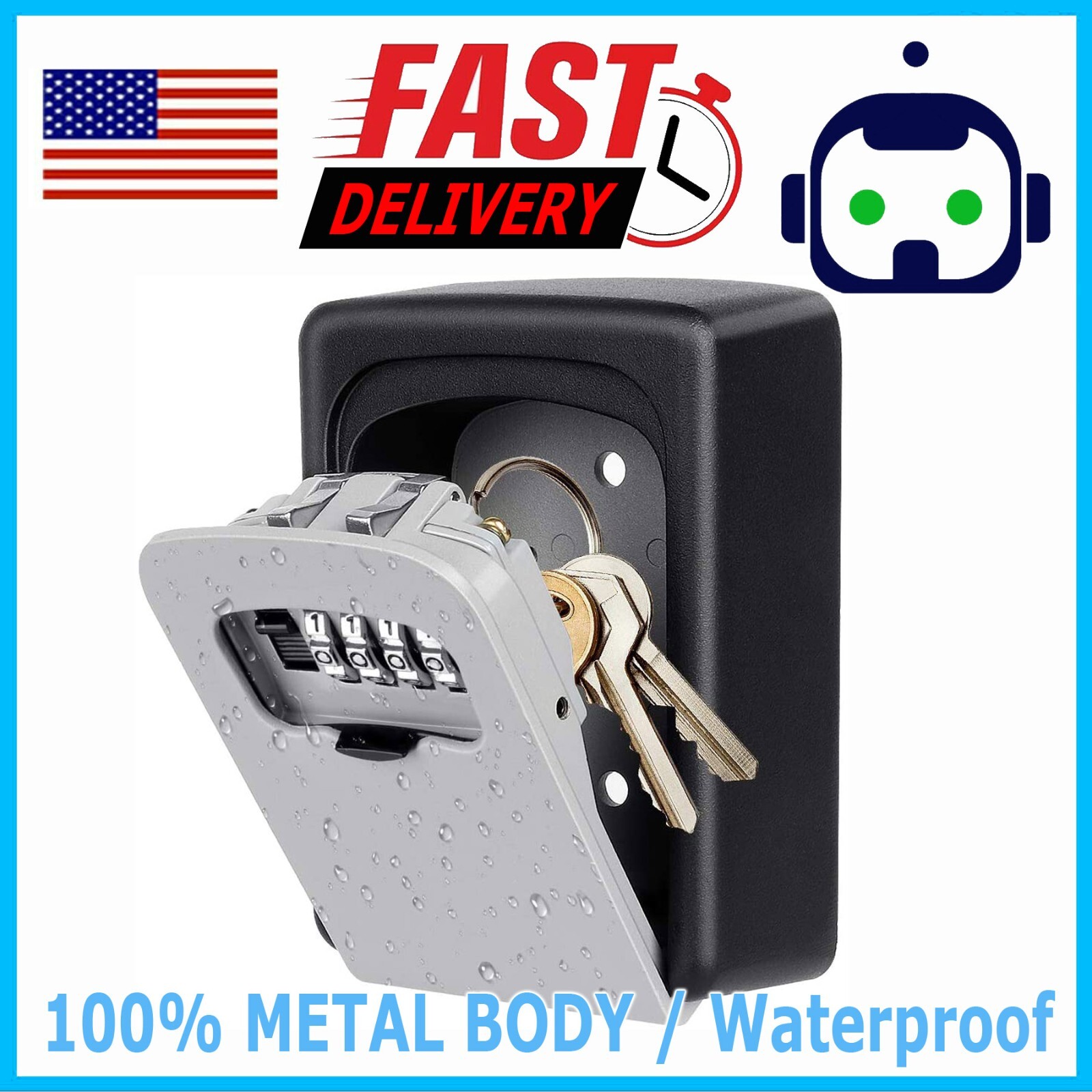 4 Digit Combination Lock Box Wall Mount Security Safe Large 5 Key Waterproof