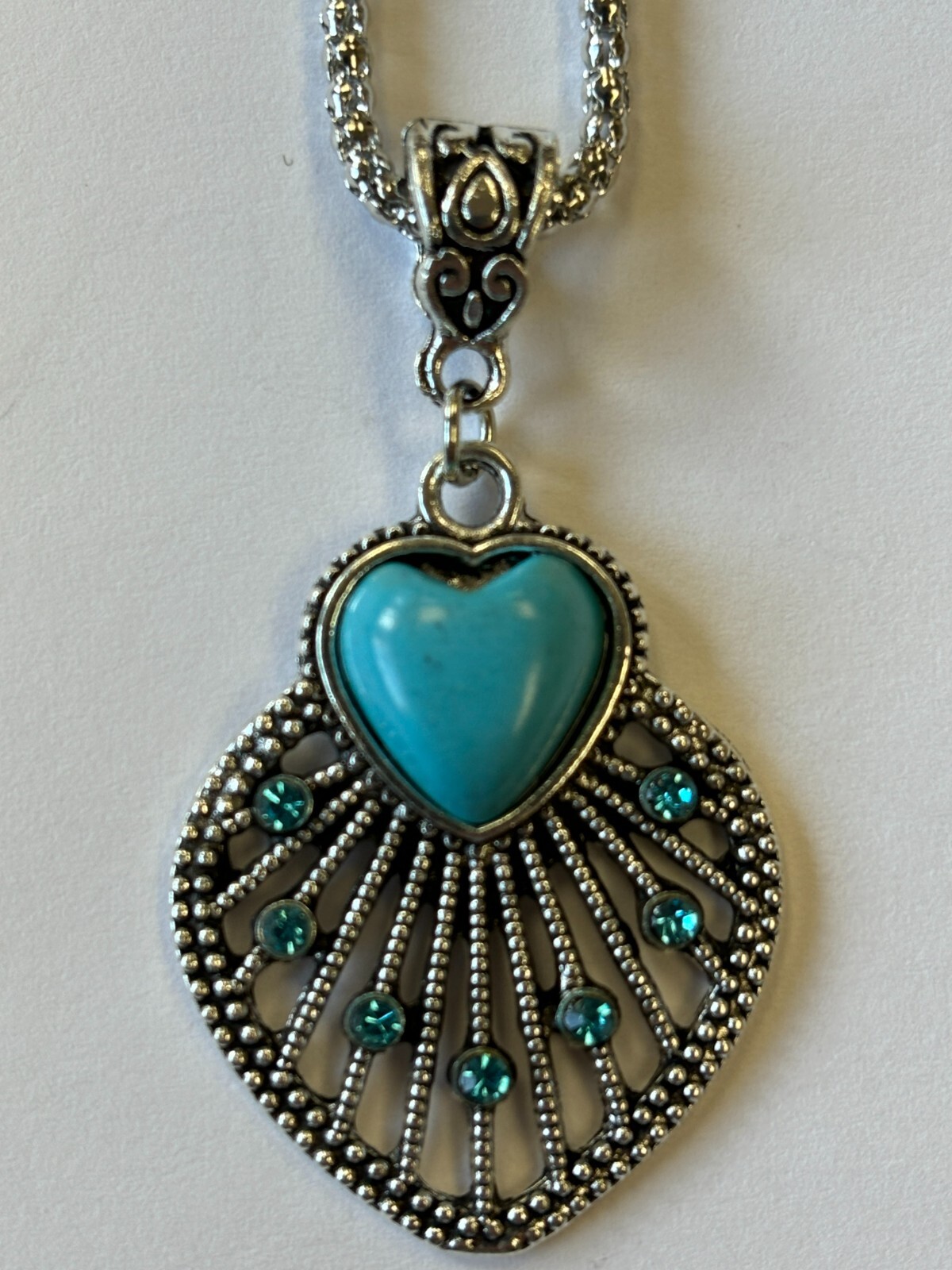 Turquoise Vintage Shell and Sapphire Pendant Necklace also available in earrings