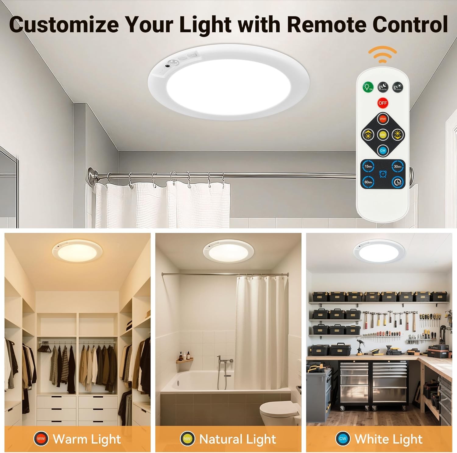 4 Pack Rechargeable Motion Sensor Ceiling Light 8000mAh Wireless Closet Light