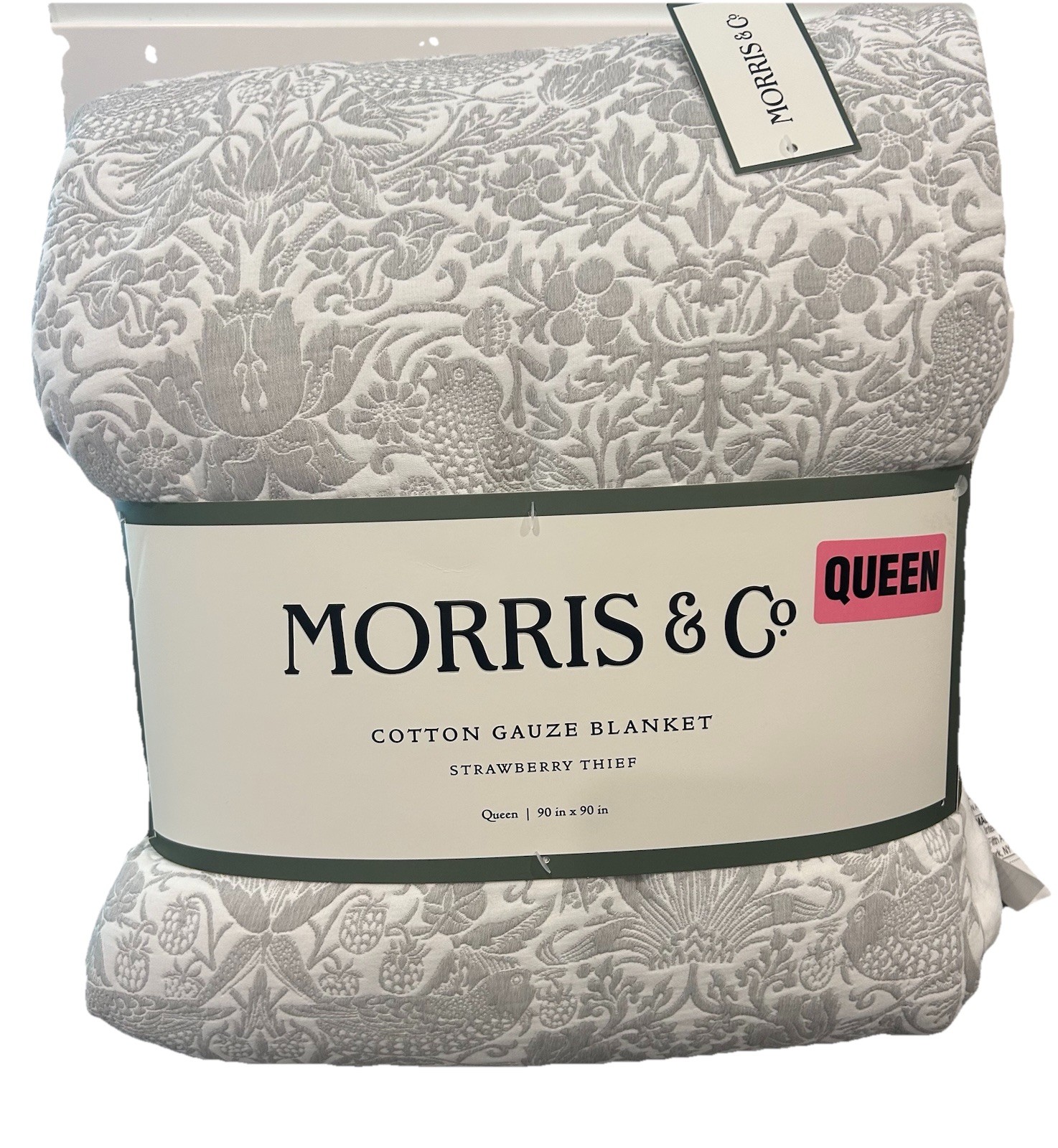 Morris & Co. Cotton Jacquard Strawberry Thief Gray Queen Reversible Blanket