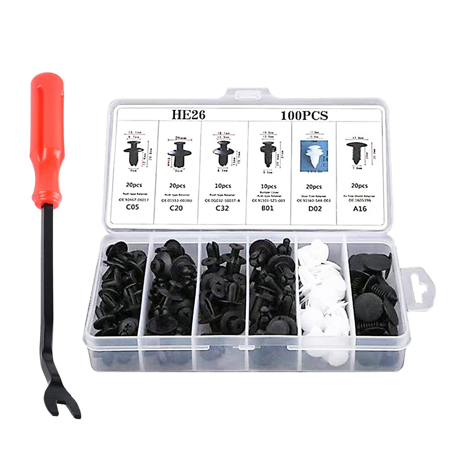 Dewkou 100 PCS Car Bumper Retainer Clips, 6.3mm 8mm 9mm 10mm One Size, Black