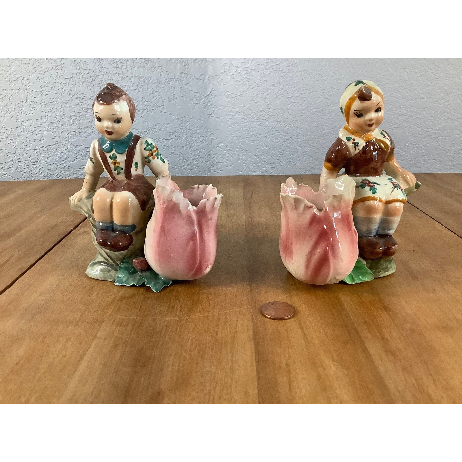 Vintage Boy and Girl Tulip Planters