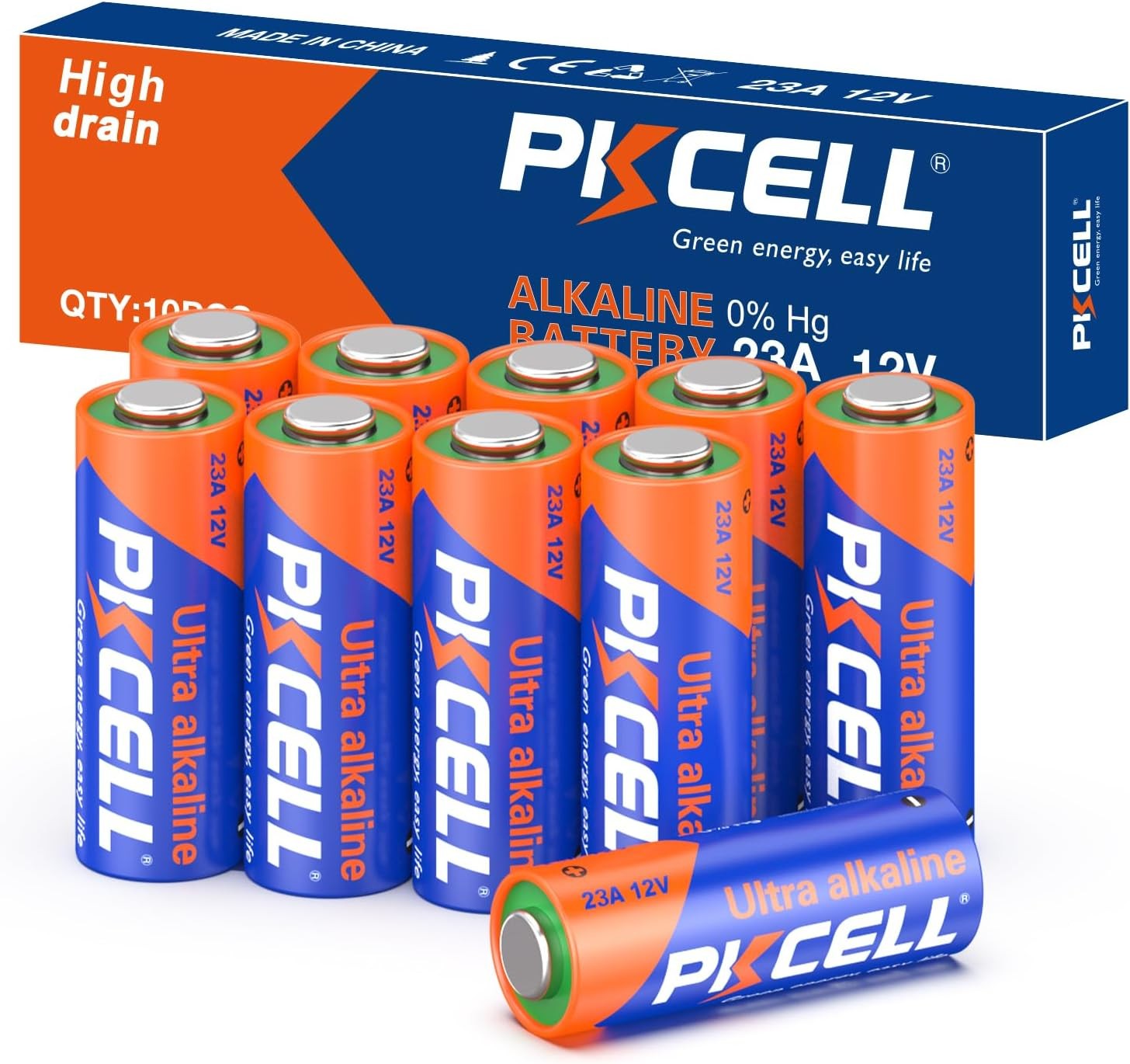PKECLL 23A 12 Volt Battery 10-Count, A23 Battery for Garage Door Openers Ceiling