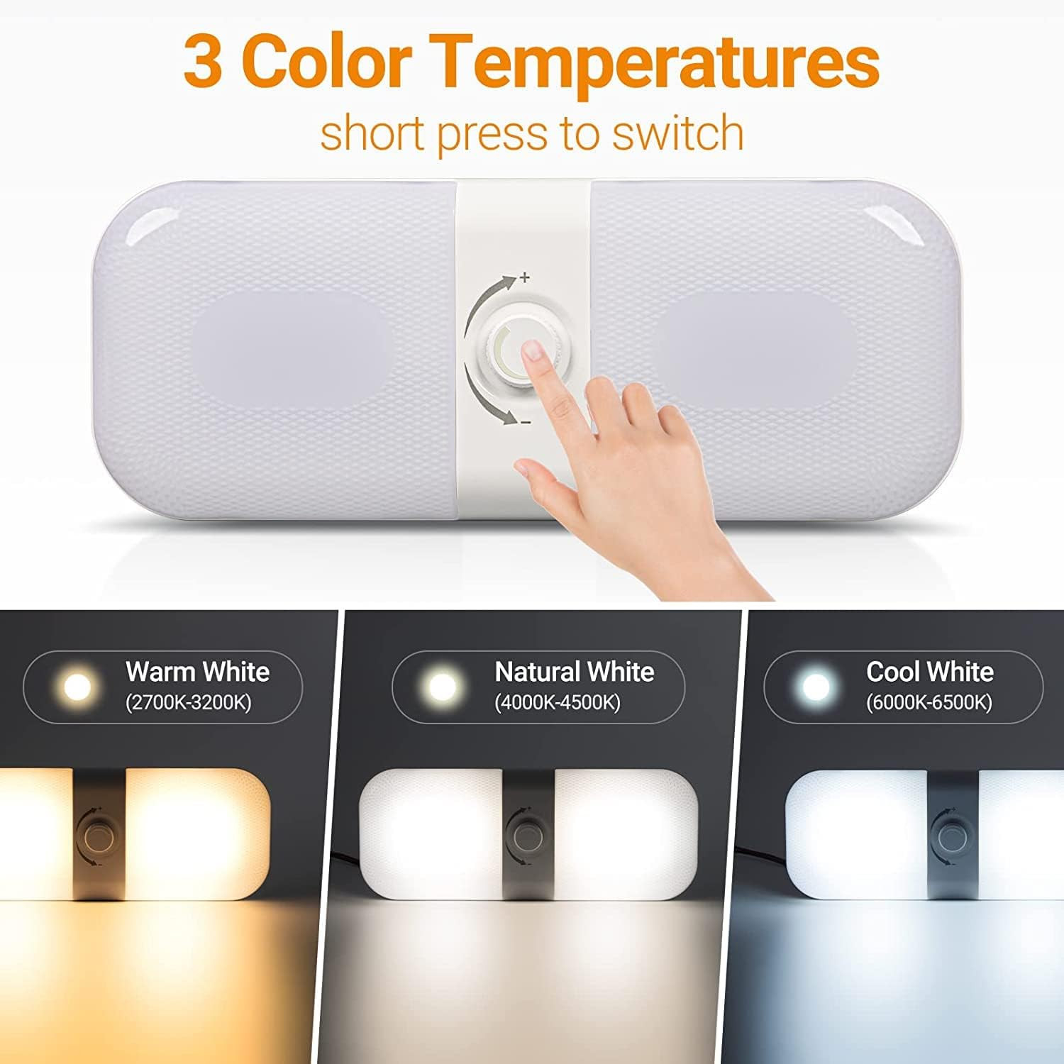 Dimmable 1700LM RV Interior Lights, 3 Color TEM Camper Lighting Solution