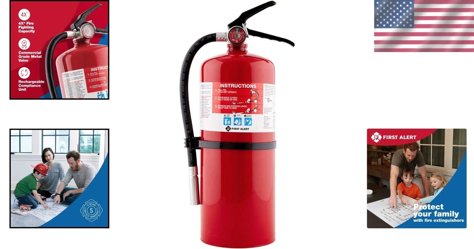 Rechargeable Commercial Fire Extinguisher, 4-A:60-B:C