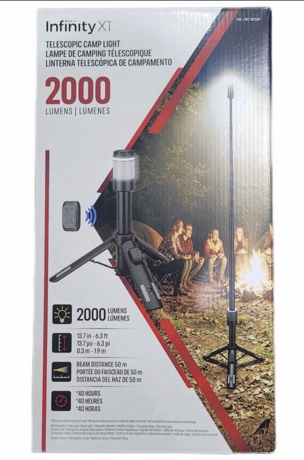Infinity X1 2000 Lumen LED Camping Light Tripod 6ft Telescopic With Remote