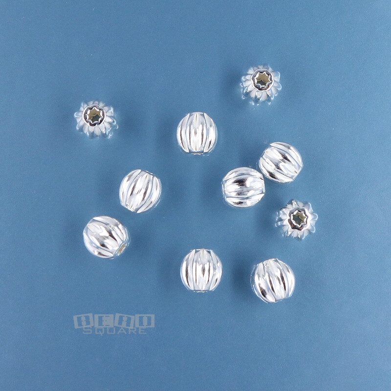 10 Solid Sterling Silver Pumpkin Ribbed Round Bead Spacers 5mm #33878