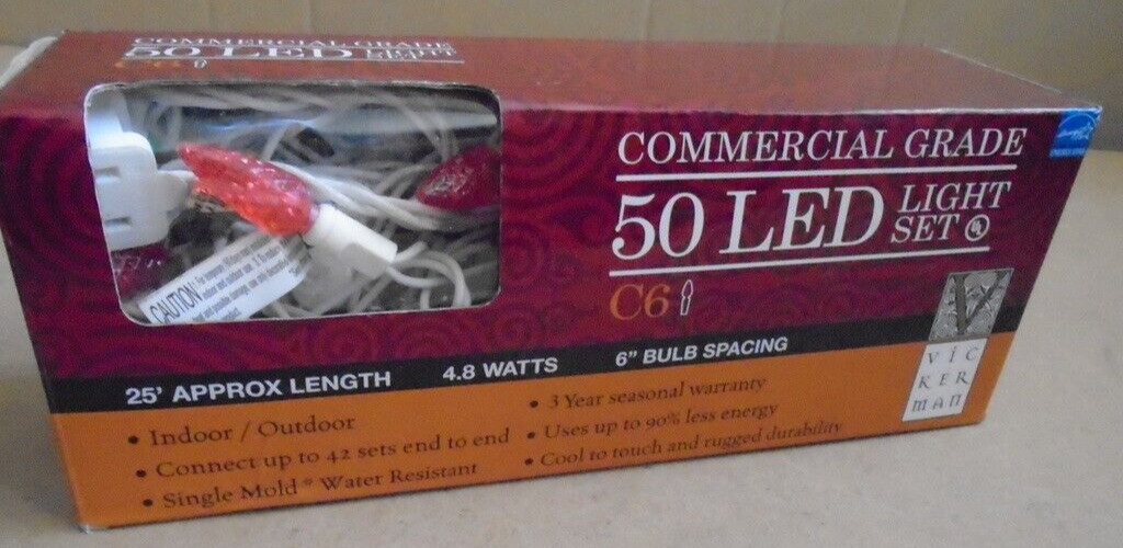 VICKERMAN Commercial Grade C6 String Light Set 50 LED Orange Light White Wire