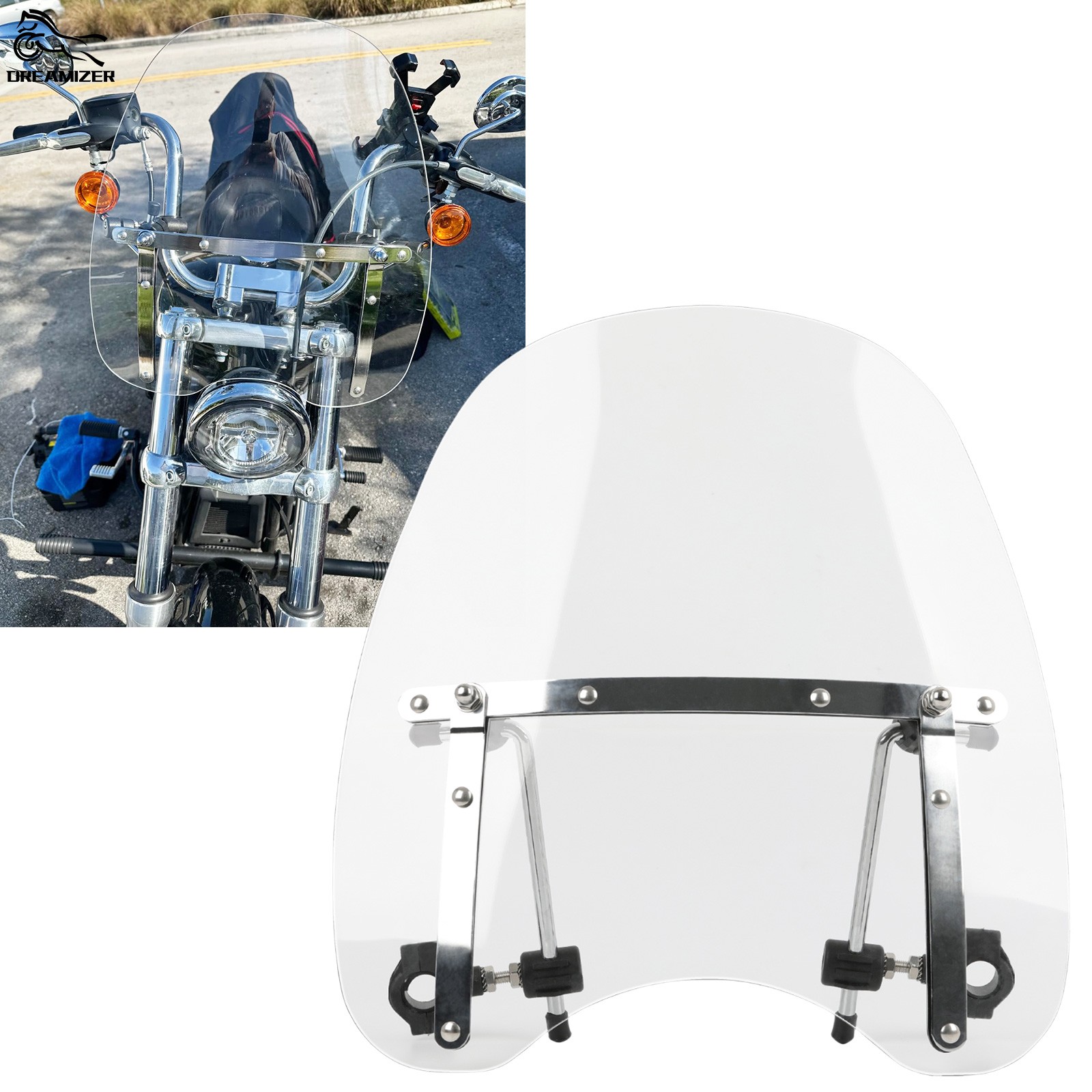 19"x17" Detachable Windshield For Harley Dyna Softail Sportster XL 883 1200 48