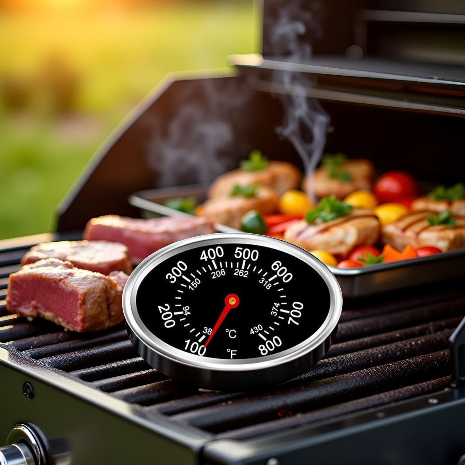 Lid Thermometer Temperature Gauge Replacement for Nexgrill, Grill Silver