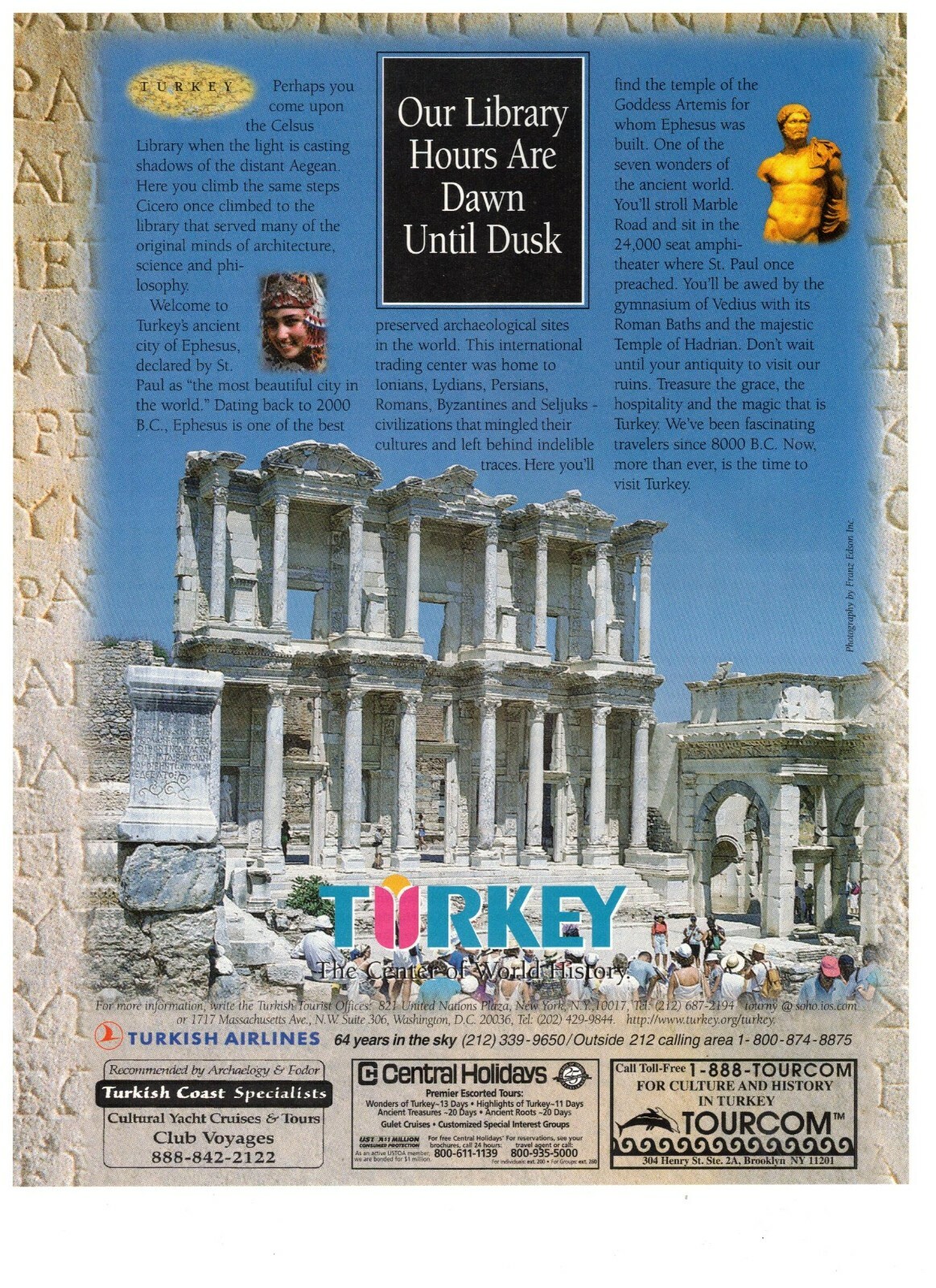 1997 Turkey Library Hours Dusk to Dawn History Vintage Print Advertisement
