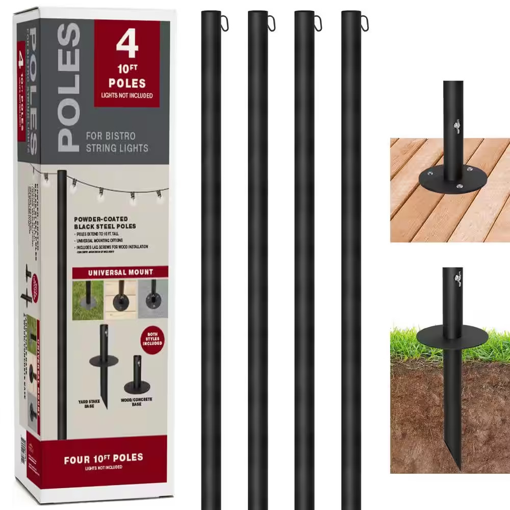 Four 10 Ft. String Light Poles