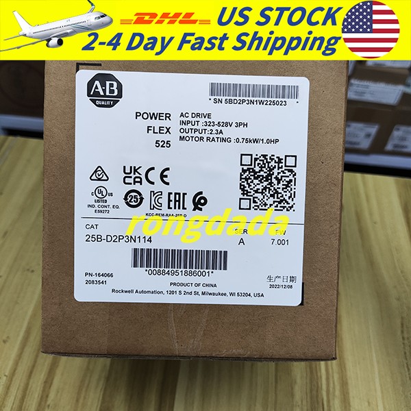 Allen Bradley 25B-D2P3N114 A PowerFlex 525 AC Drive 1HP Brand New Free Shipping