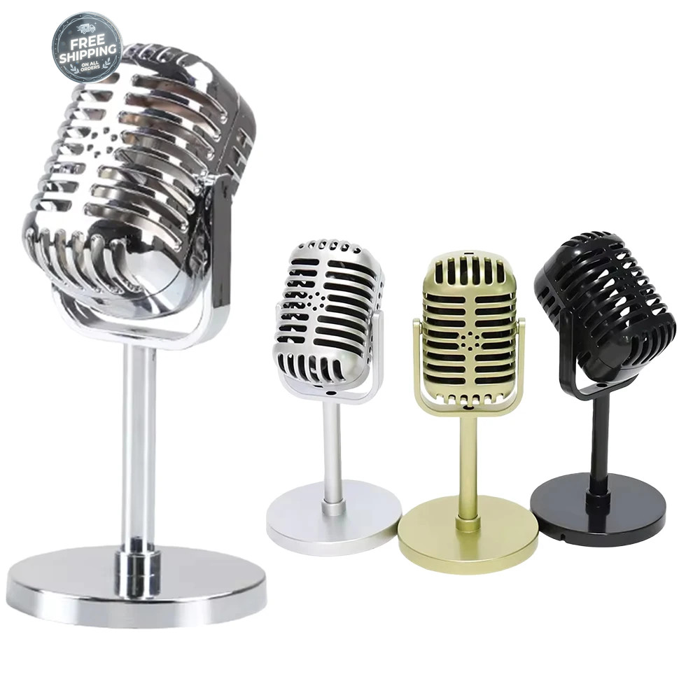 Vintage Microphone Prop,Retro Fake Microphone Angle Adjustable Decorative Party