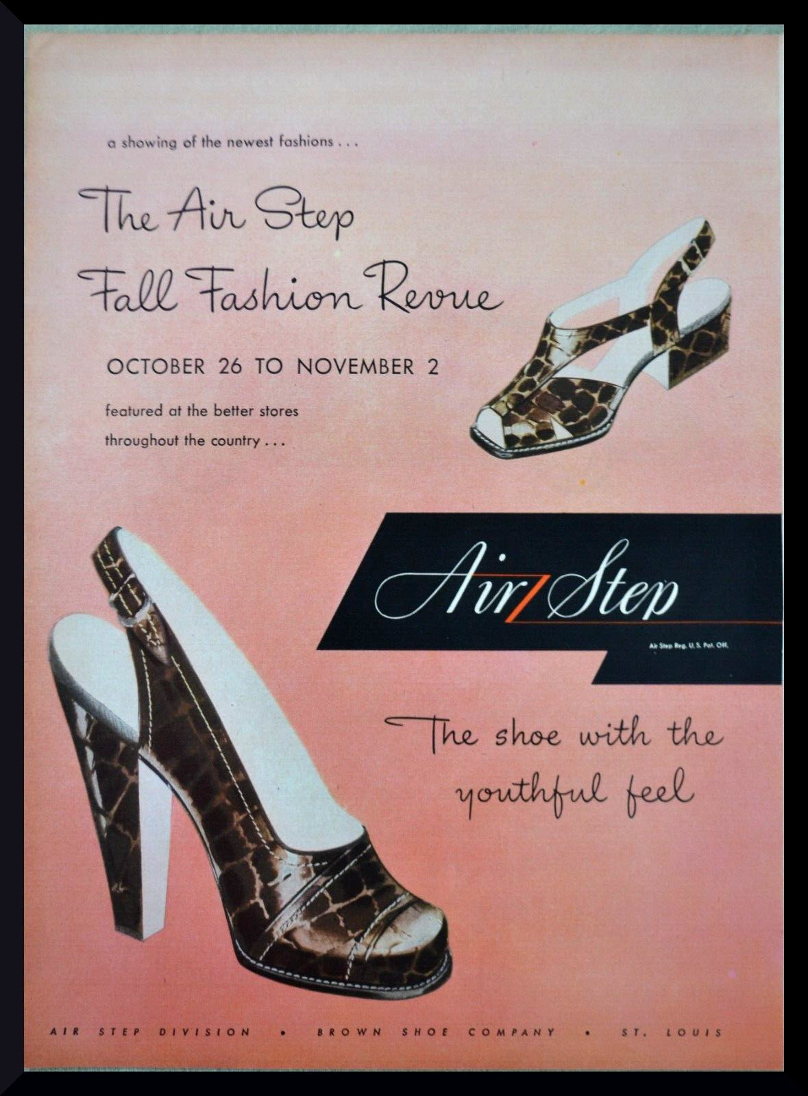 Original 1947 Print Ad Air Step Fashion Shoes Art Vintage Brown Shoe Co
