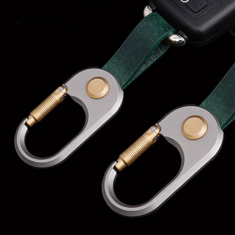 1PC Titanium Brass Leather Keychain Portable Removable Key Ring Pendant EDC Tool