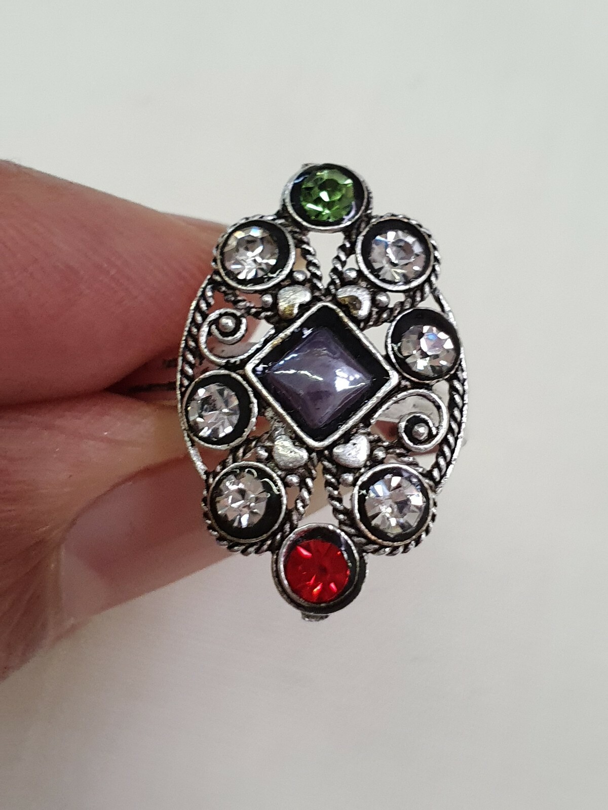 Crystal Green Red Silver Tone Bollywood Indian  Style Toe Ring Adjustable