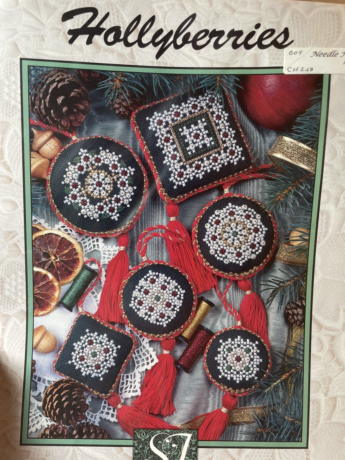 HOLLYBERRIES ORNAMENTS SJ Designs counted Cross Stitch Instructions Beads
