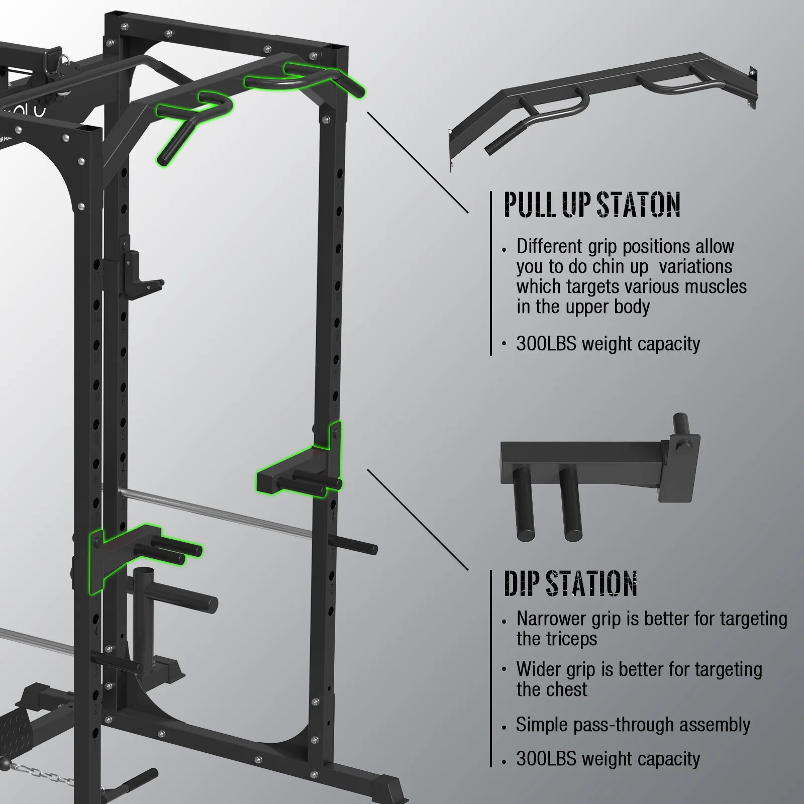 LAT Pulldown System Multi-Functional Squat Rack Exercise Power Cages Metal Black