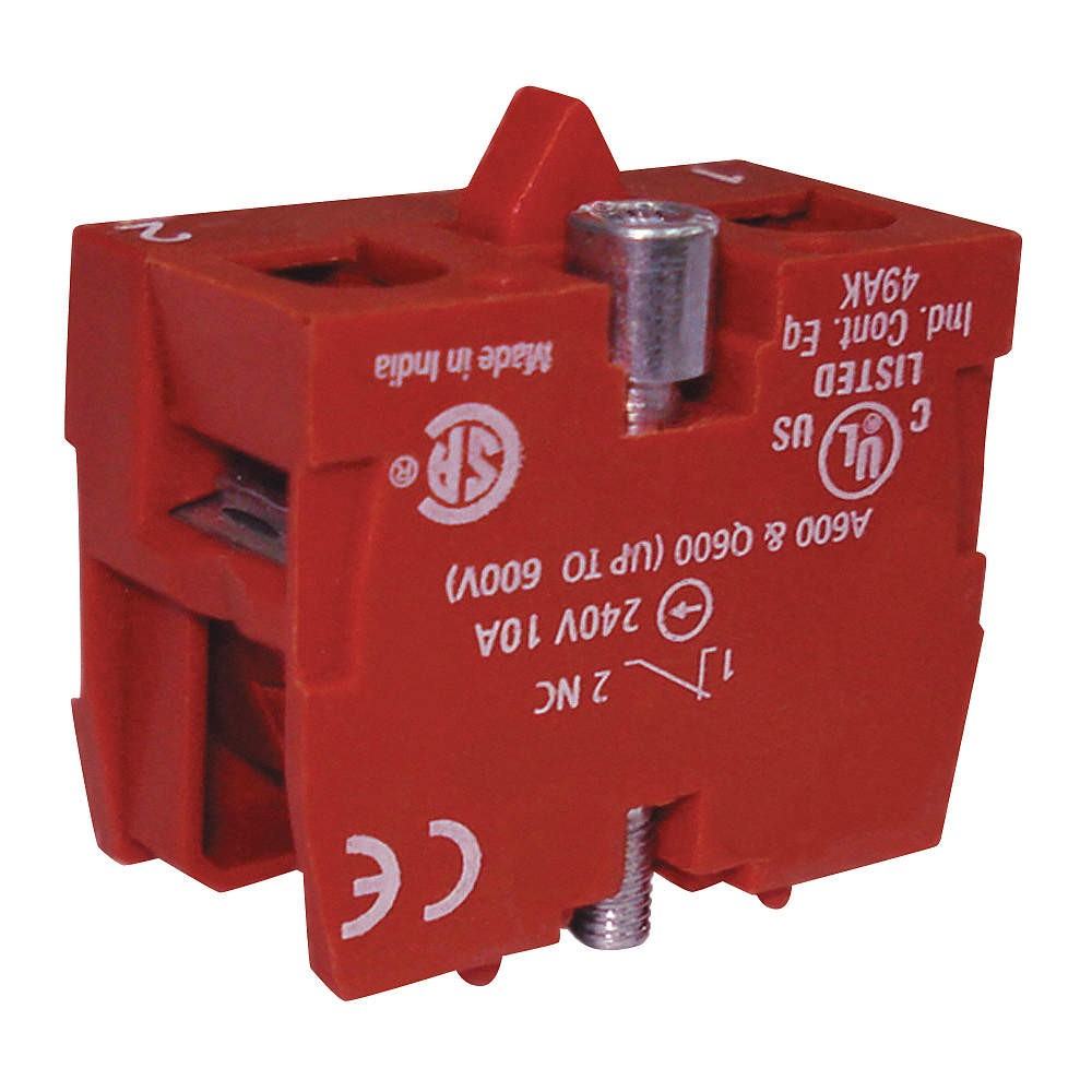DAYTON 35V483 Contact Block, Black/Red, 1NC, 22 mm 35V483