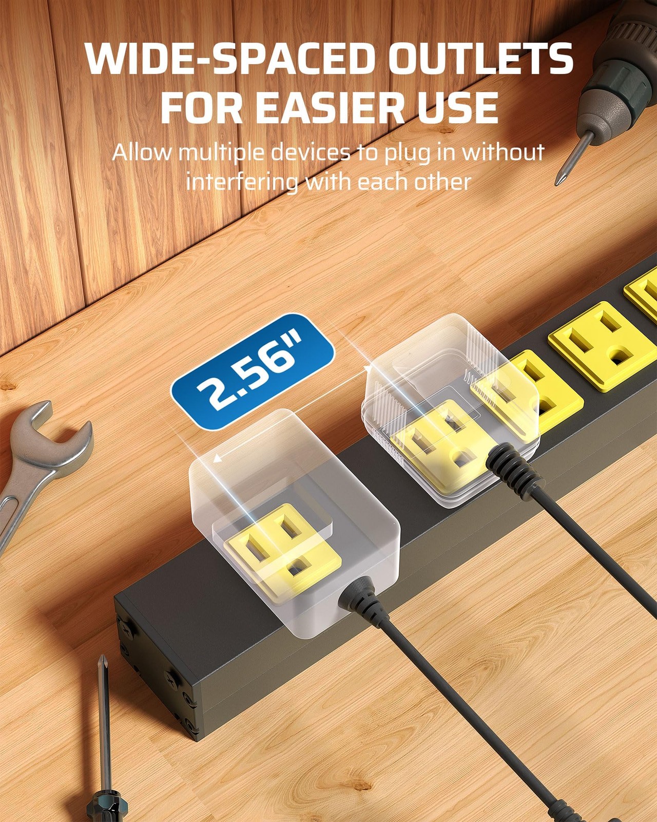 DEWENWILS Industrial Power Strip 8 Wide-Spaced Outlet, Metal Workshop Power Stri