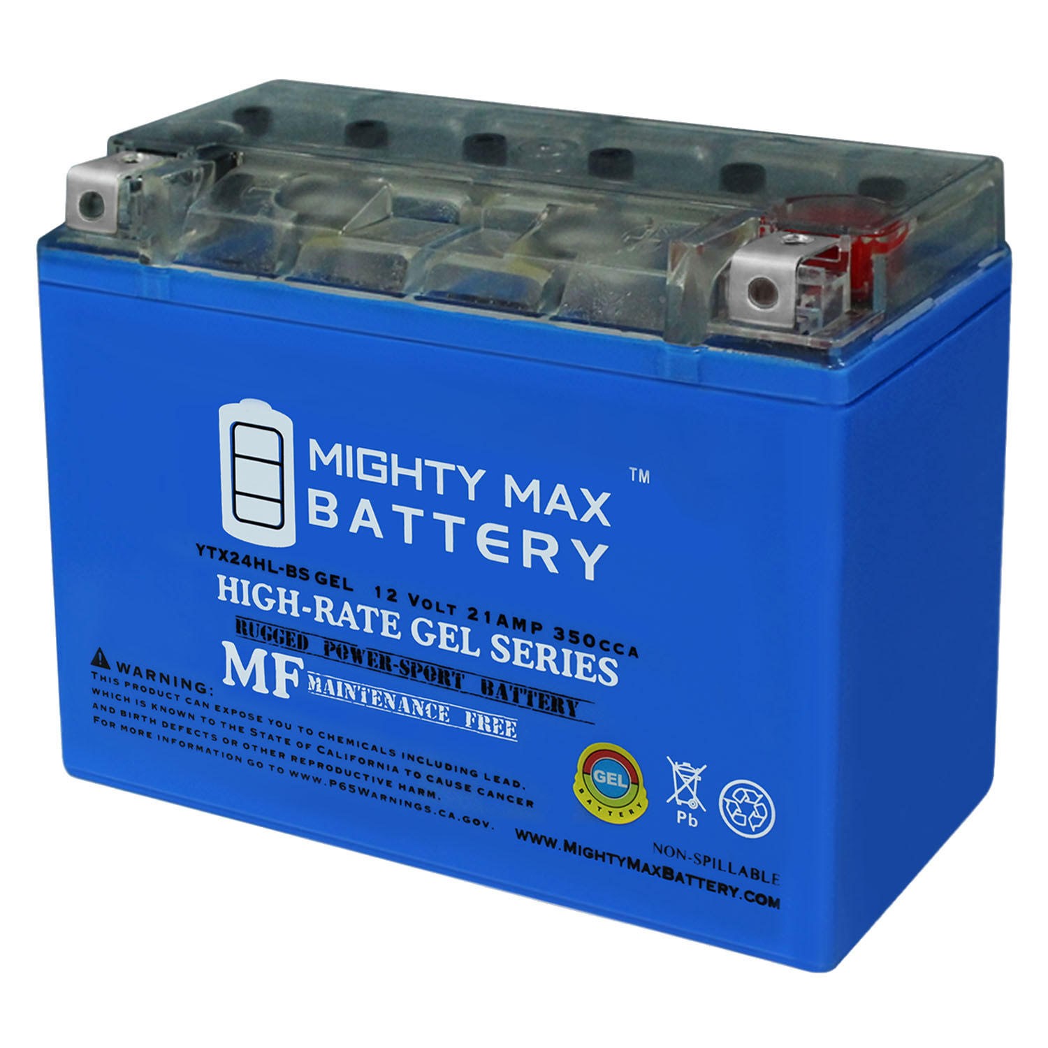 Mighty Max YTX24HL-BS GEL 12V21AH 350CCA Rechargeable SLA AGM Motorcycle Battery