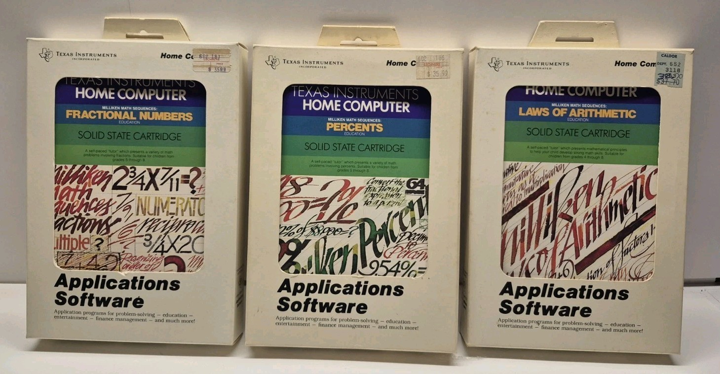 Texas Instruments TI 99/4A Bundle: Percents / Fractions / Laws Of Arith. CIB