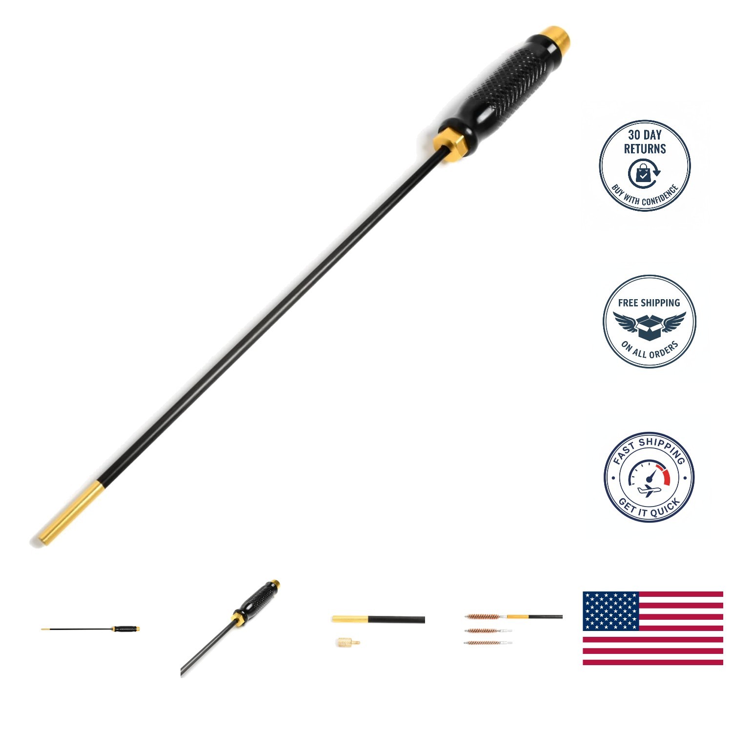 Gun Cleaning Rod 1 Piece Carbon Fiber 36 Inch, Pistol Rifle Cleaning Rod