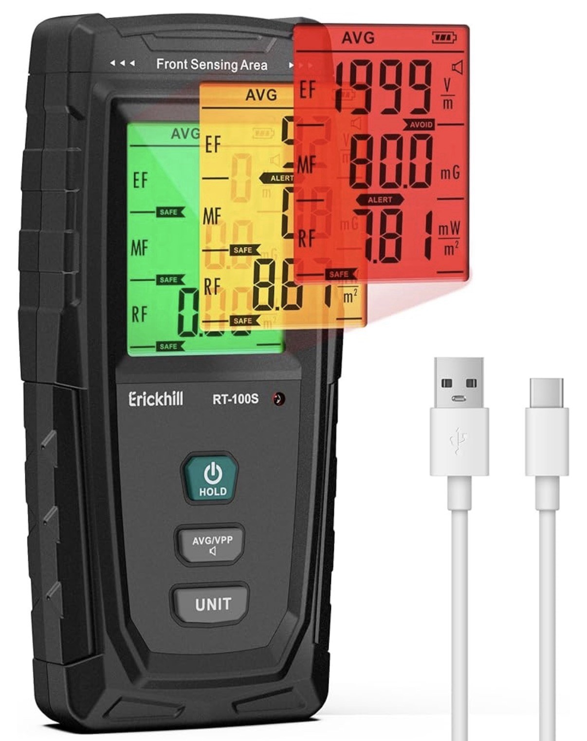 Erickhill RT-100S EMF/RF Meter Triple Axis Detector w/ USB-C Cable
