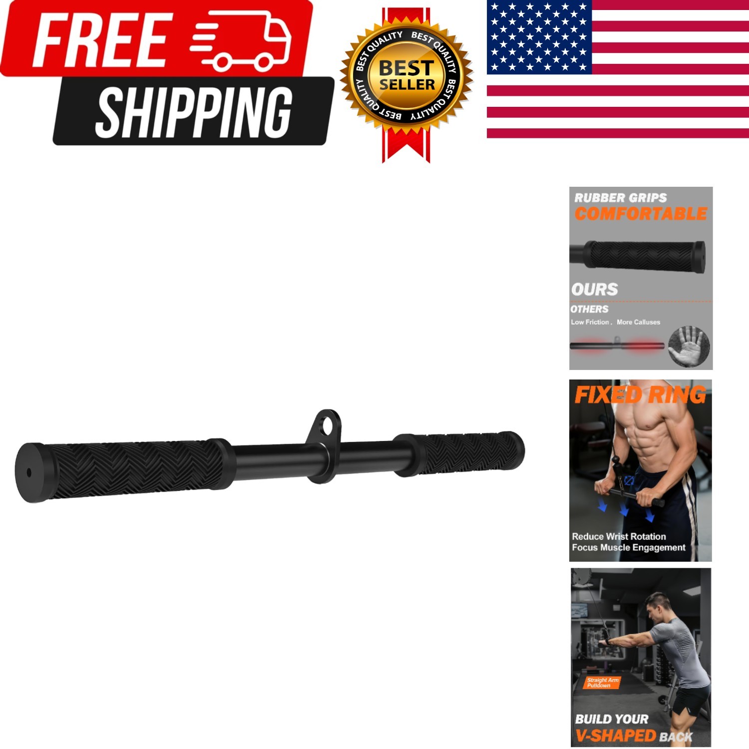 Straight Bar Cable Attachment Non Slip Tricep Pull Down Bar for Home Gym