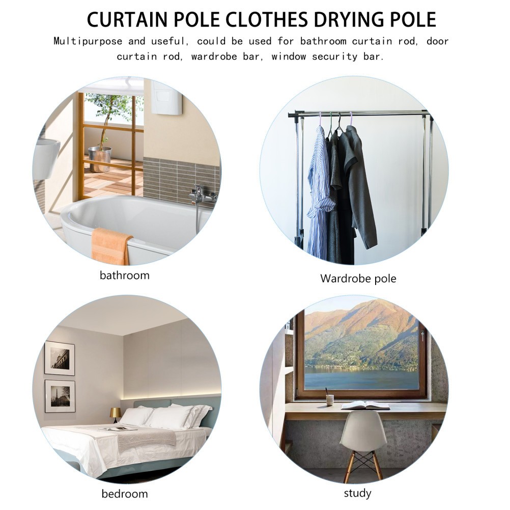 Multipurpose Adjustable Curtain Rod Stainless Steel Window Security Bar Silver