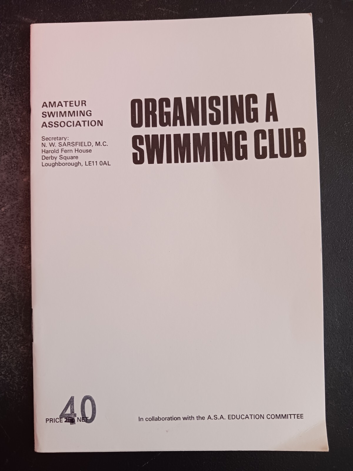 vintage Organising a Swimming Club Sarsfield England UK Amateur Swimming Assn