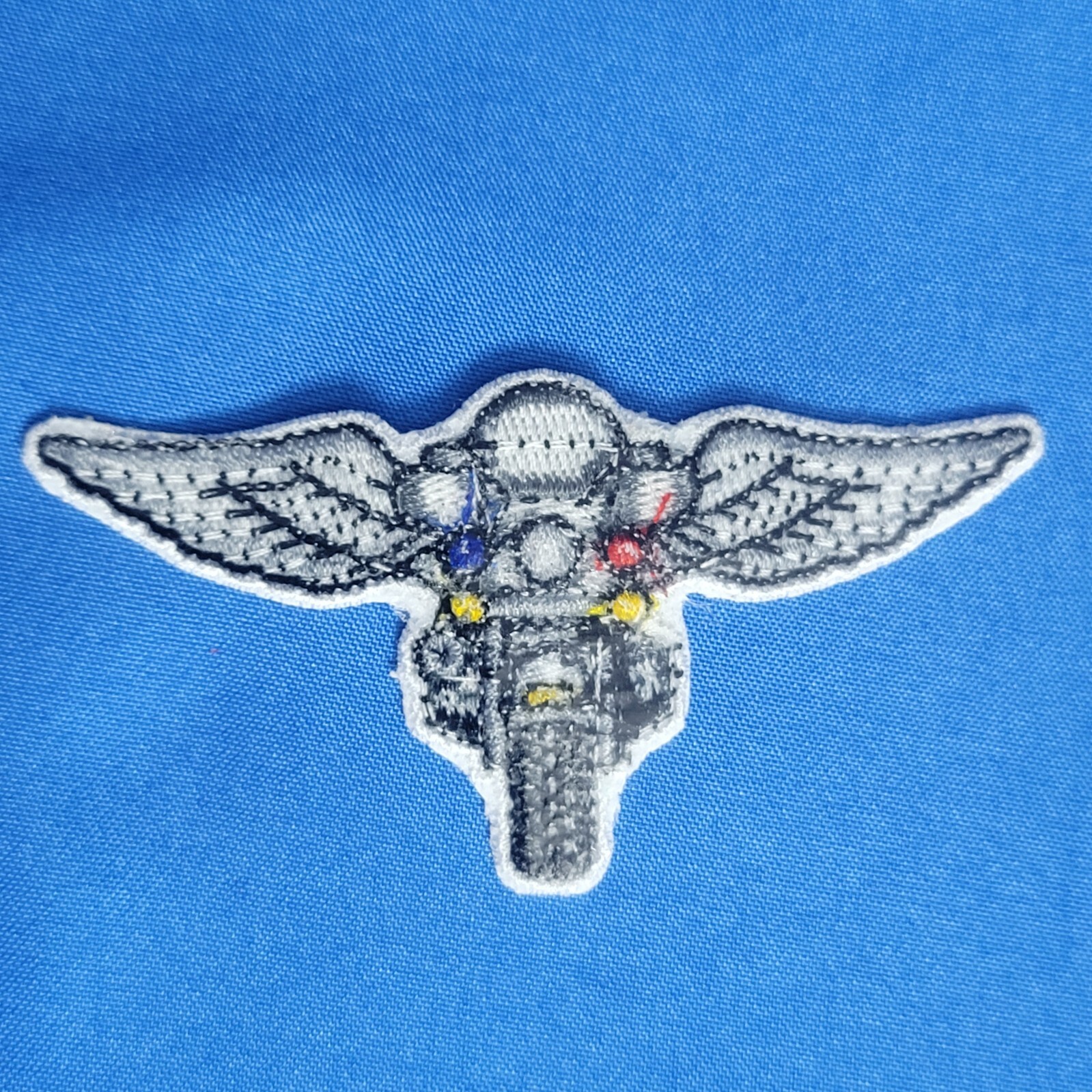 HD MOTORCYCLE WING PATCH: Embroidered Patch, Item #2005 White