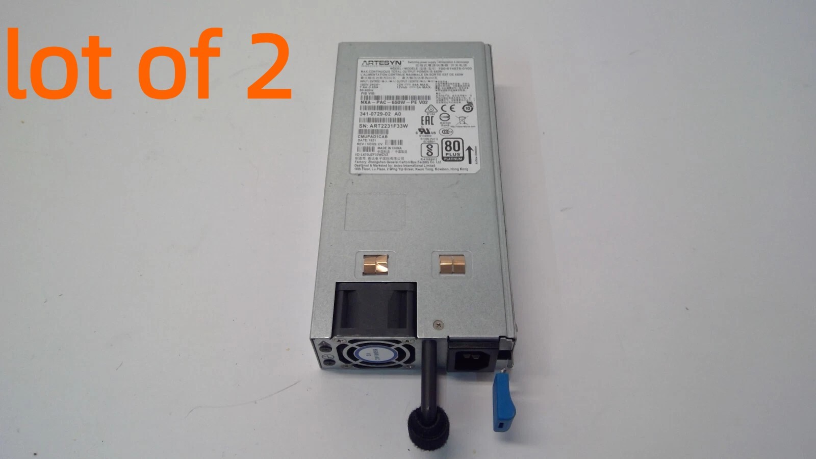 LOT OF 2 Cisco Nexus NXA-PAC-650W-PE 650W AC Power Supply Port Side Exhaust