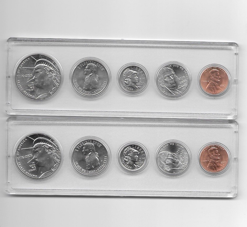 2026 P&D (10) Coin Set With Declaration Of Independence Quarters And 2025 Cents