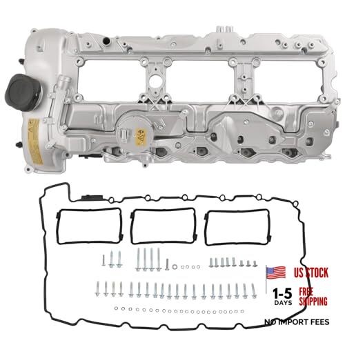 Engine Valve Cover with Gasket Bolts Kit & Oil Cap Replacement for BMW Aluminum