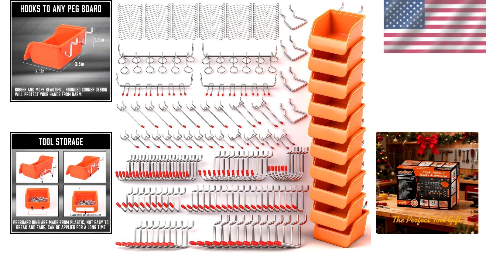 38-Piece Pegboard Hook Kit with Bins - Durable Solution for Efficient Storage