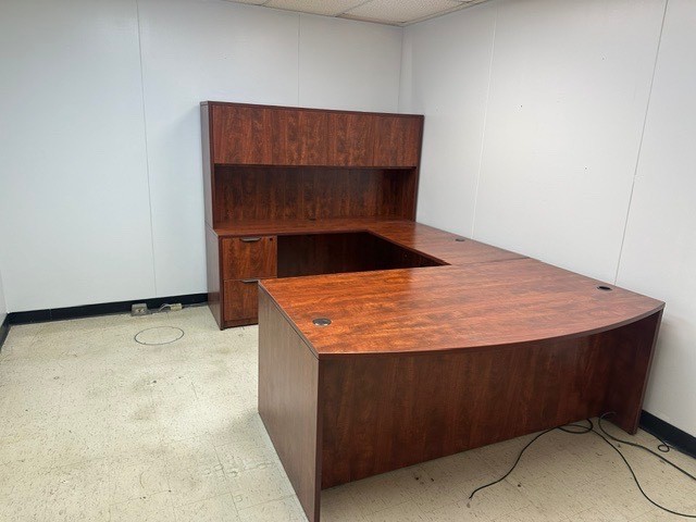 Executive U shape desk w/ hutch by Offices to Go in Cherry Laminate Finish