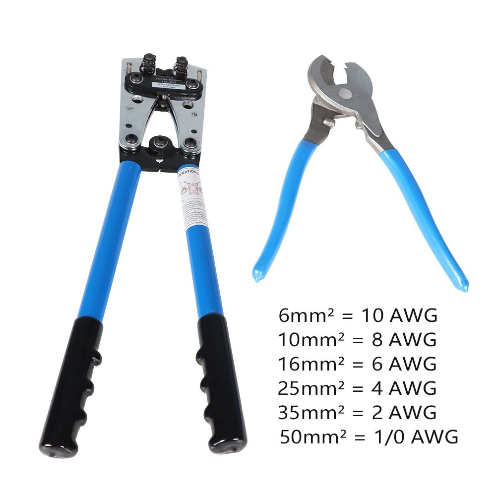 Wire Crimper Battery Cable Crimping Tool For 6-50mm² Cable With Cable Cutter