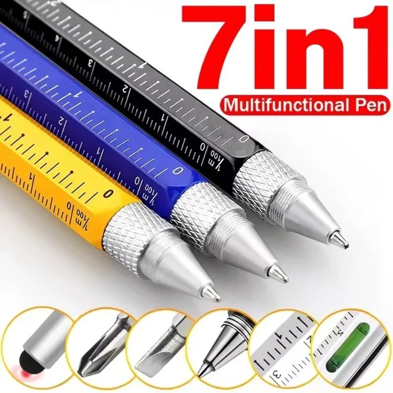 1pc 7-in-1 Multi Tool Stylus Pen Screwdriver Ruler Level Touch - NEW