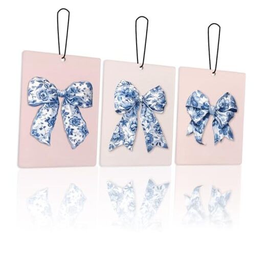 Retro Blue Chinoiserie Bow Lavender Car Air Freshener 3 Pcs, Coquette preppy16