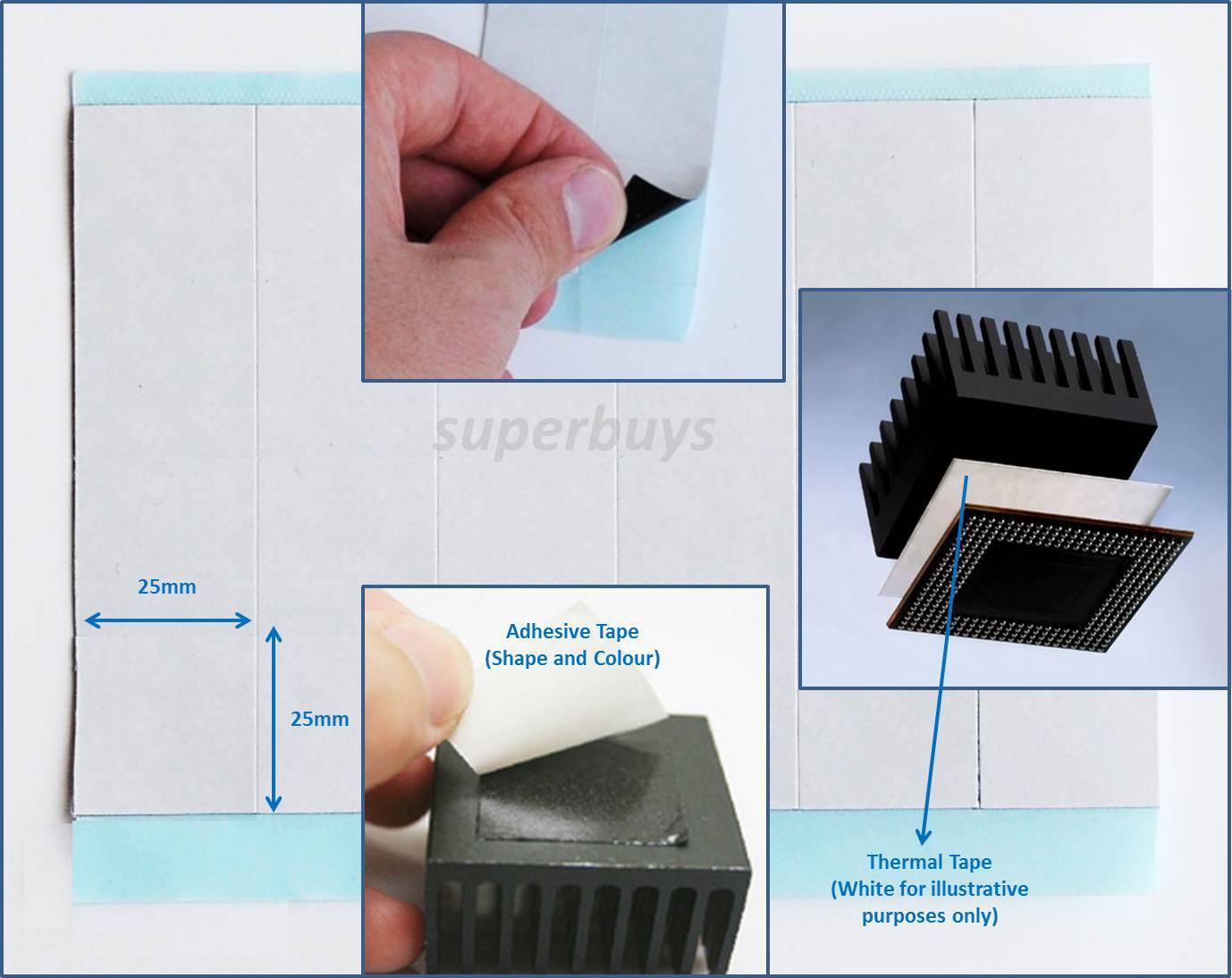 24pcs 25 x 25mm Double Sided Thermal Conductive Transfer Adhesive Tape Heatsink