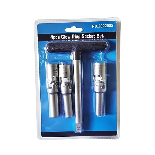 4 Piece Glow Plug Socket Set with 3/8" Dr T-Bar, Glow Plug Sizes (8mm, 10mm,